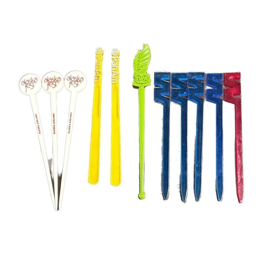 Vintage Mixed Lot of 11 Swizzle Sticks Cocktail Stirrers Airlines Pan Am TWA